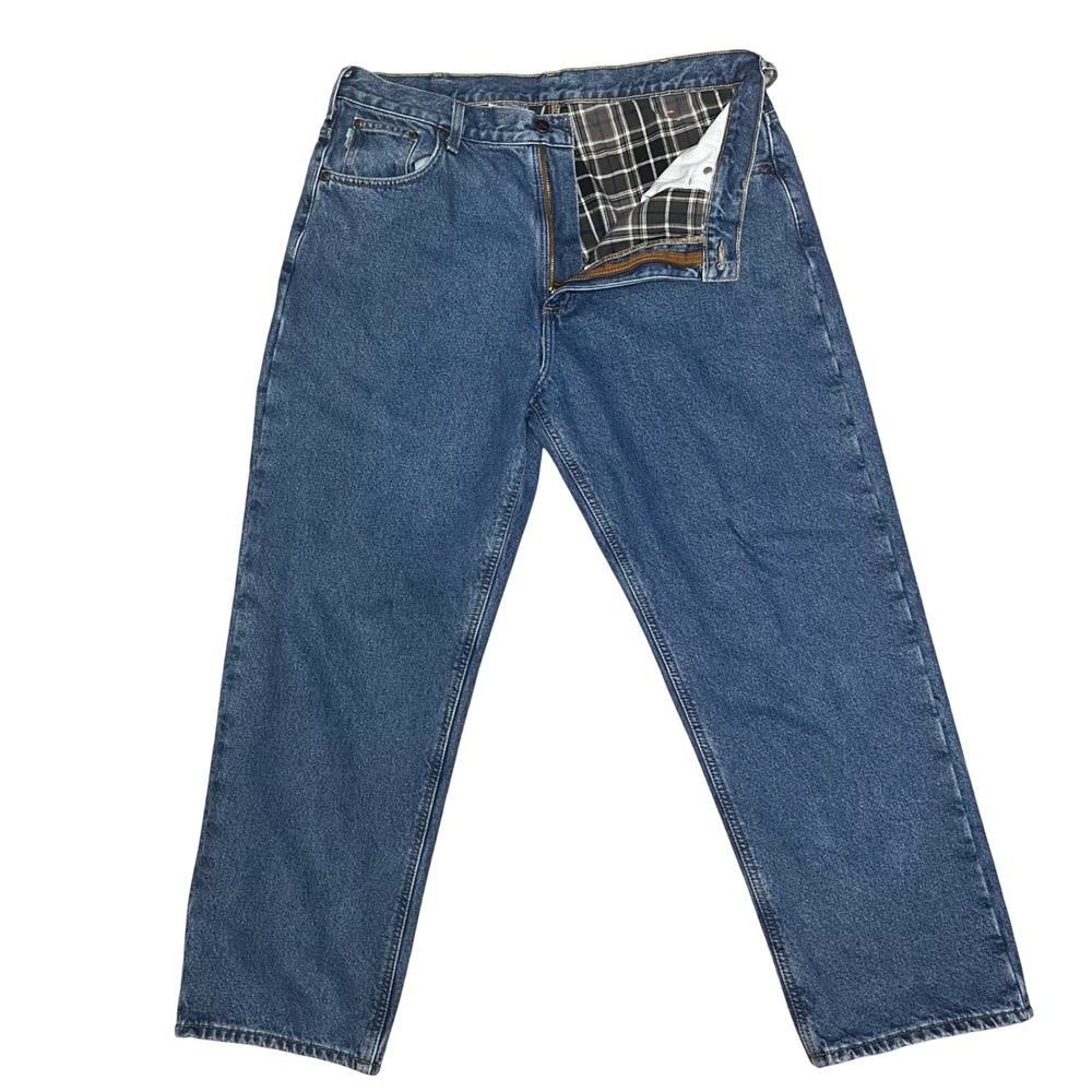 Carhartt Flannel Lined Jeans Mens 38x30 Blue Denim Plaid Straight fits 36x30